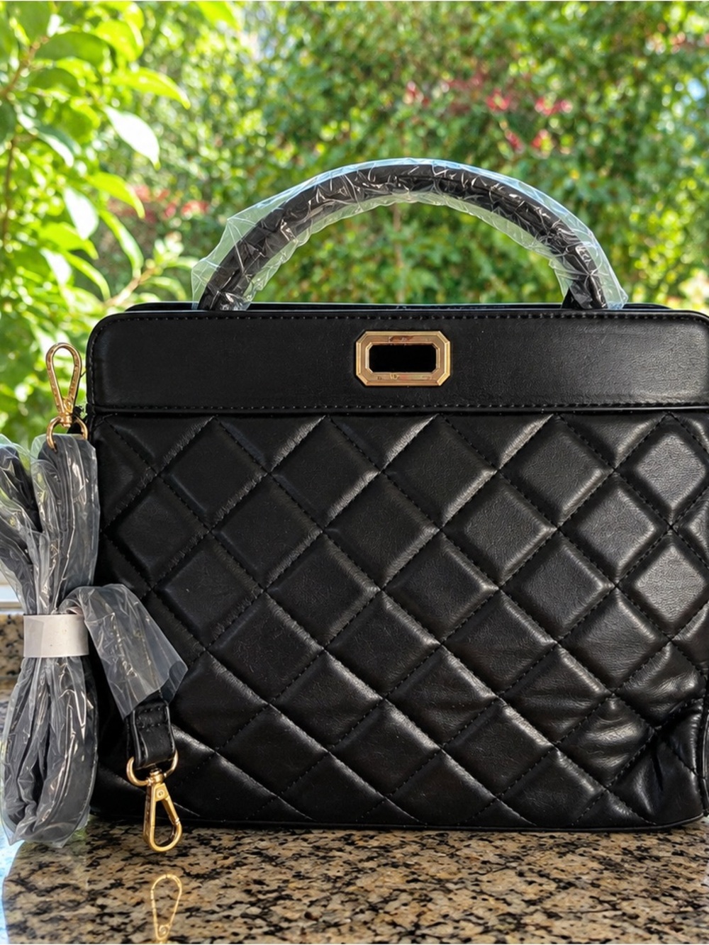 Badgley Mischka Black Quilted Satchel Handbag – Gold Hardware & Detachable Strap